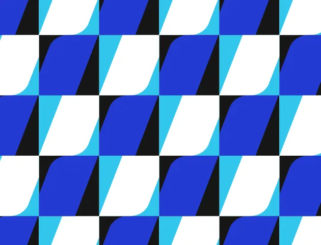 Formas geométricas em tons de azul e branco são dispostas alternadamente formando um tabuleiro com a identidade visual do BV.