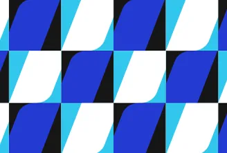 Formas geométricas em tons de azul e branco são dispostas alternadamente formando um tabuleiro com a identidade visual do BV.